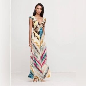 Banana Republic 100% silk open back maxi dress in yellow tie dye